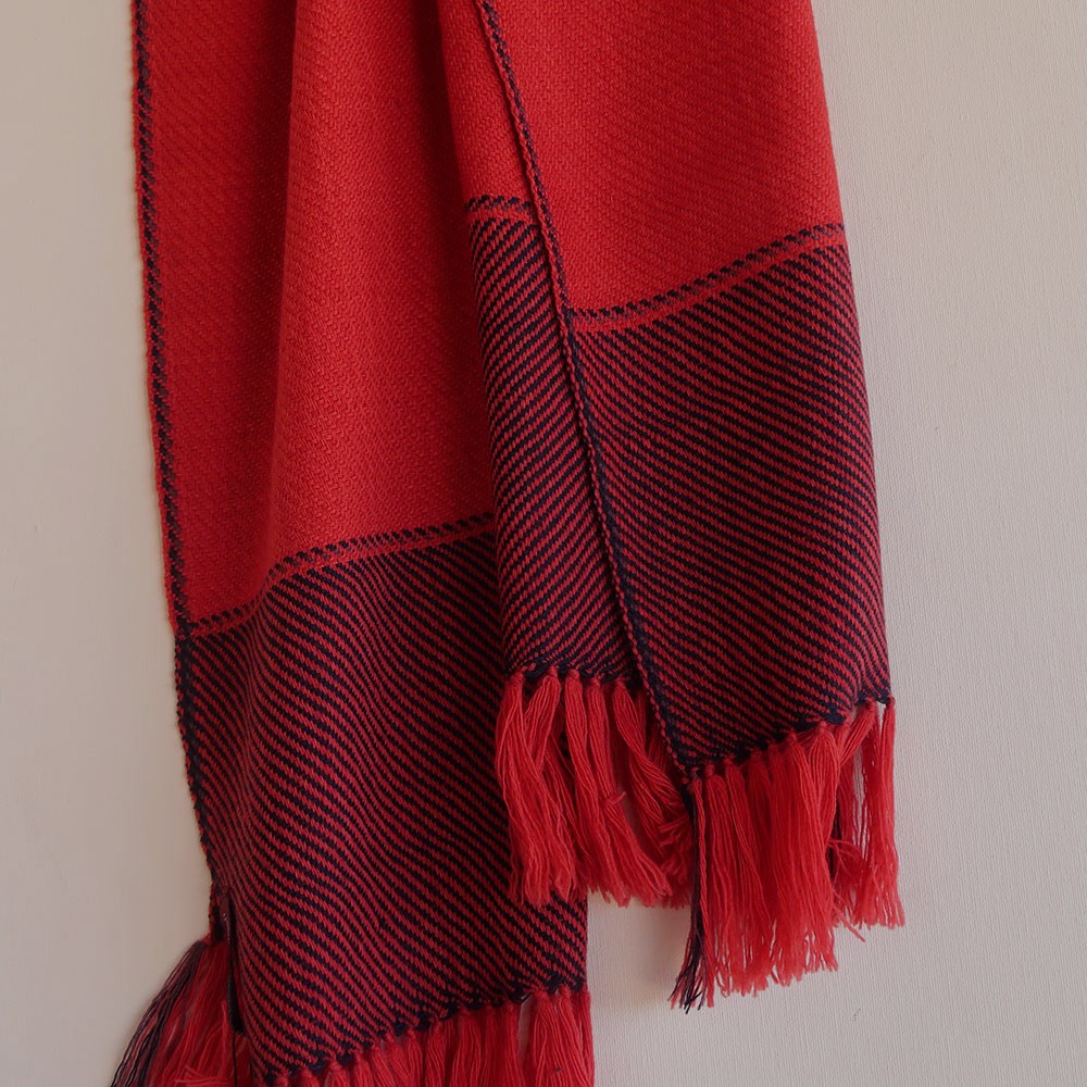 100% HANDMADE WOOLEN SCARF- DYED WITH  INDIGO, MADDER AND SHELLAC
